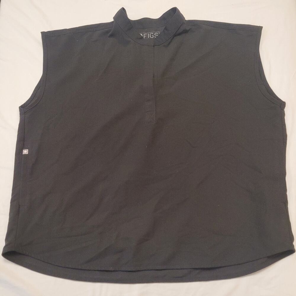 FIGS Womens Rafaela XL Black Oversized Scrub Top Pockets Mandarin Collar Medical